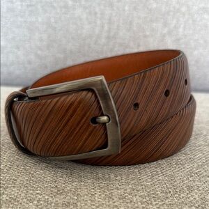 Johnston & Murphy Brown Leather Belt with diagonal etched Pattern